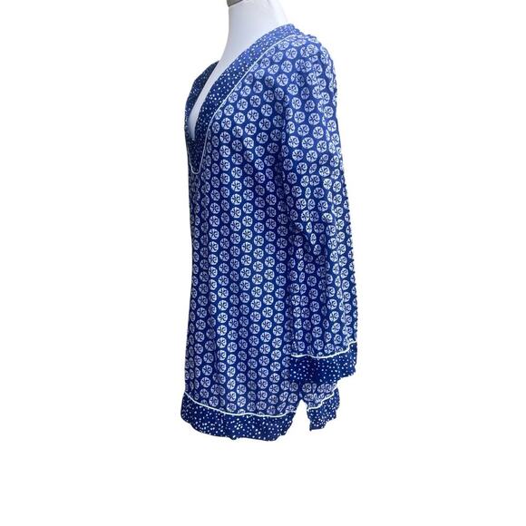 La Blanca Swimsuit Cover-Up Tunic Top Medium Sand Dollar Blue White V-Neck - Picture 10 of 13